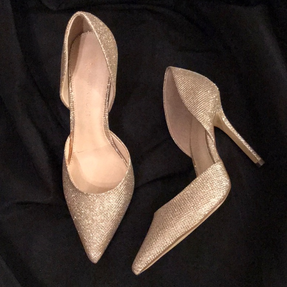 Boston Proper “Viennese” Sparkling Gold Heels 8.5M
